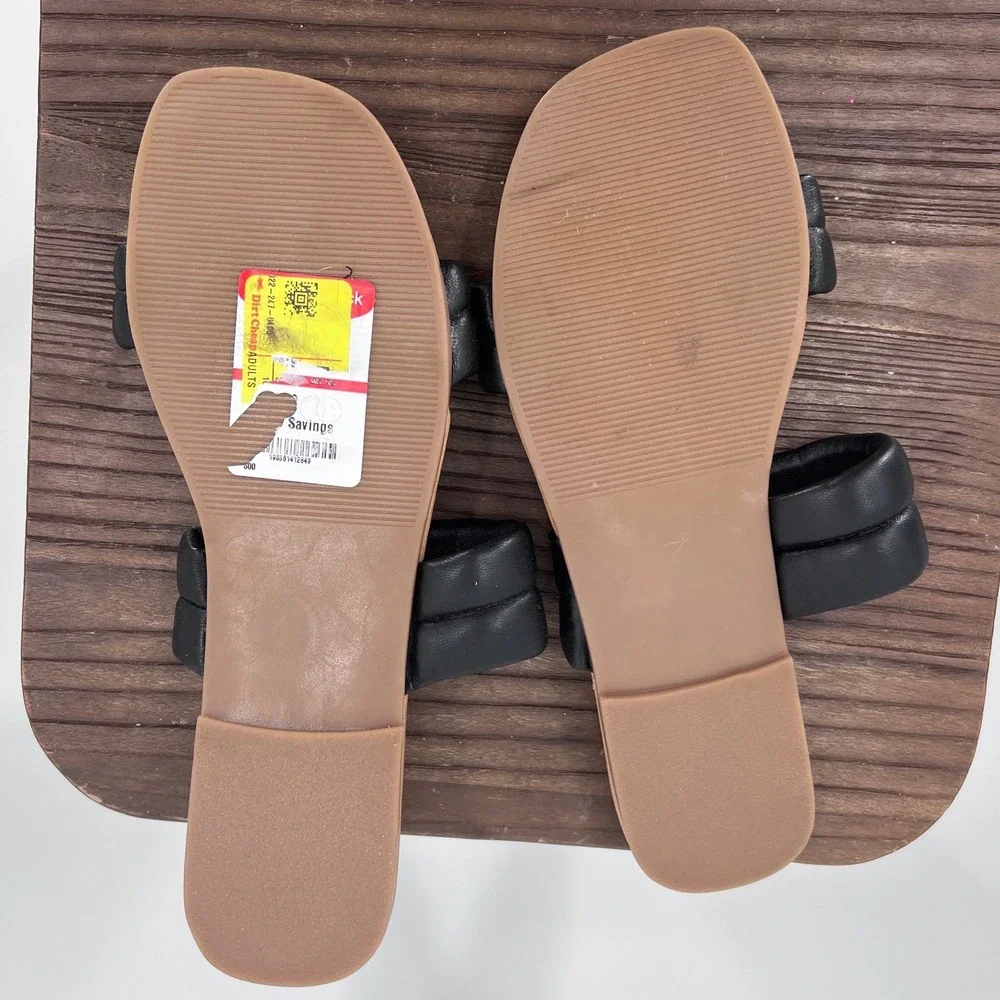 Steve Madden Leather Black‎ Puffy Double Strap Slide Sandals Square Toe Size 9
